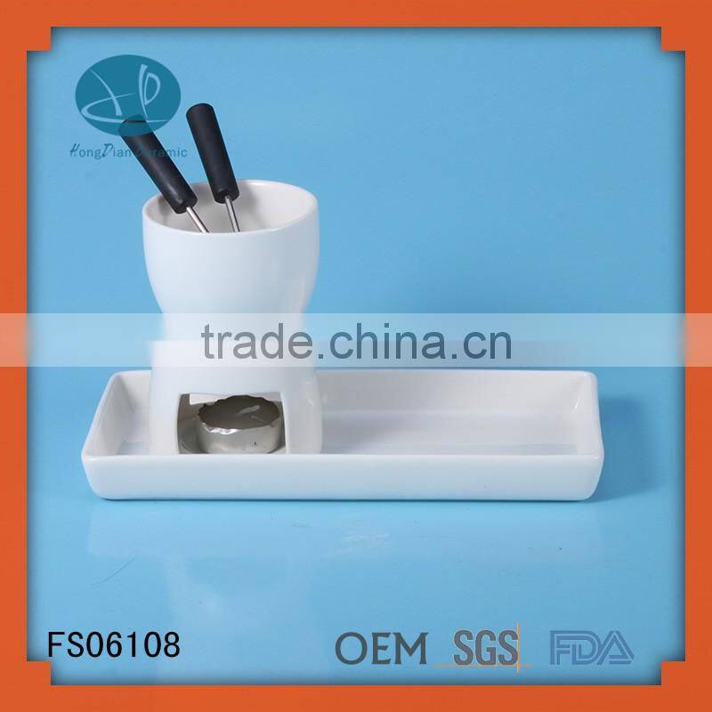 White Ceramic Chocolate Fondue With Logo and Cheese Tools Type cheese grater,ceramic fondue