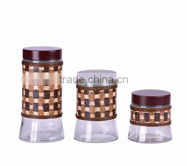 3 pieces big soled storage glass jar with window cover