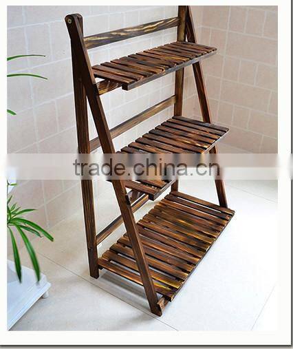 Carbonized antiseptic balcony multi-storey wooden flower display shelf