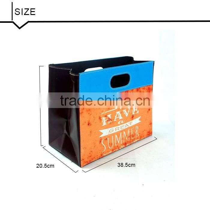 Foldable Faux Leather Storage Bin With Two Handles, Durable Open Storage Basket