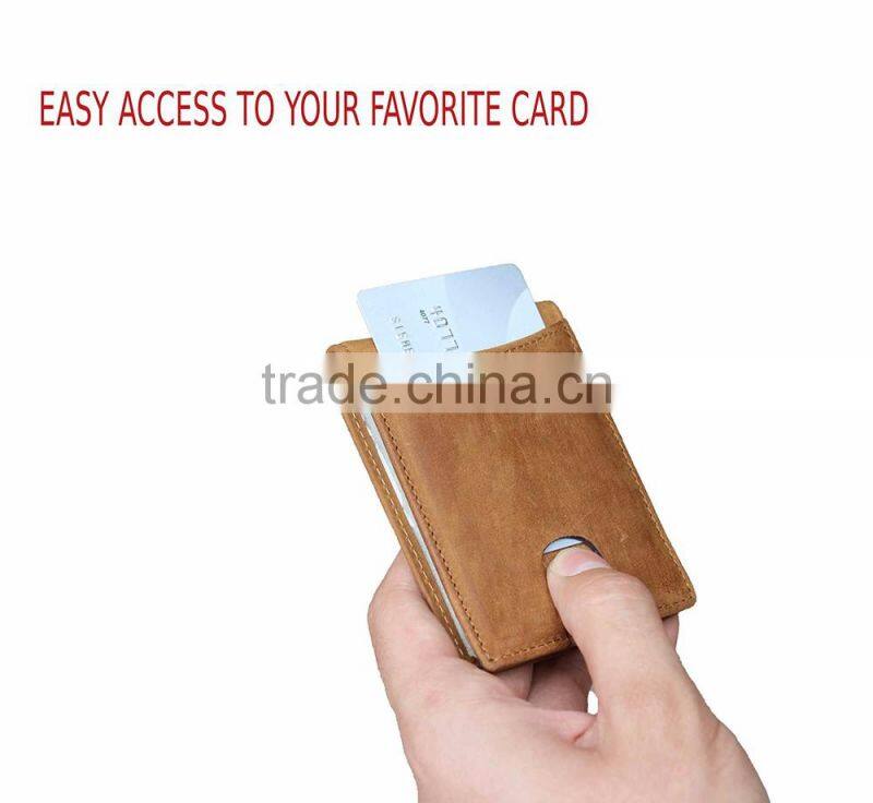 RFID Blocking Bifold Slim Genuine Leather Thin Minimalist Front Pocket Wallets for Men Money Clip - Made From Full Grain Leather