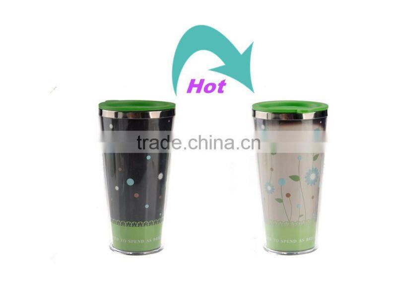 Double-layer Stainless Steel Interior Head sensitive Color changing Mug Cup Coffee Cup with Lid