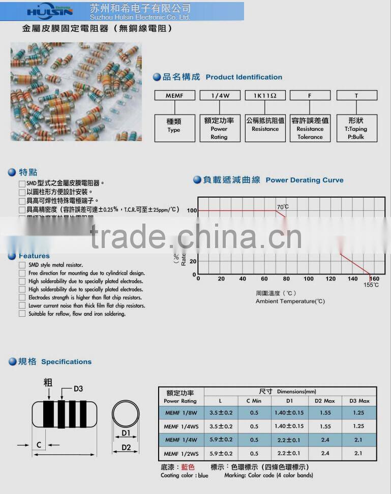 Mof, RS, Ry, High Quality, Environmentally Friendly Metal Oxide Film Fixed Resistor