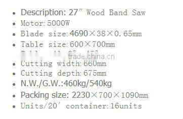 KMJ-0905 27'' and 5000W high quality band saw machine for woodworking