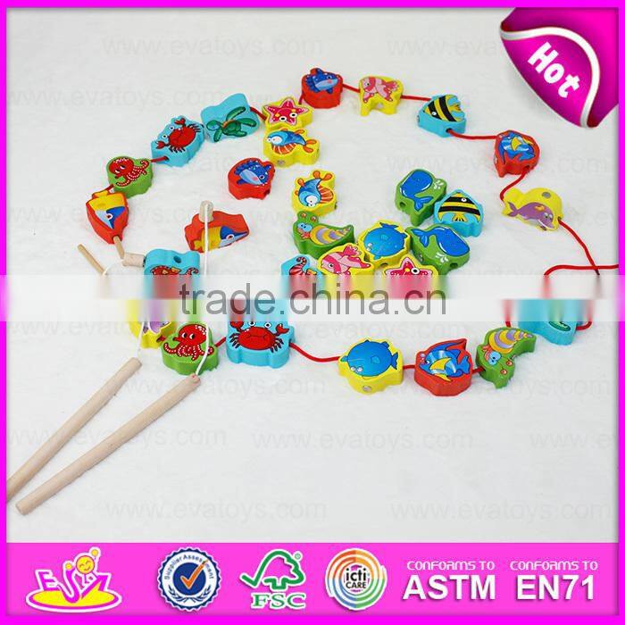 2015 New arrival cheap kids fishing game toy,Colorful children fishing pole toy,Christmas gift wooden string fishing toy W01A084