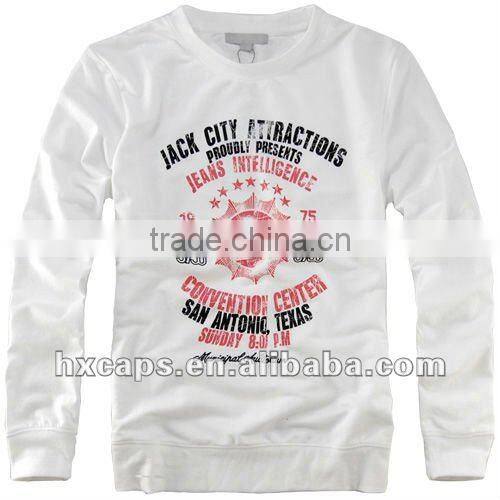 100% cotton white printed long sleeve men's v-neck sweatshirt
