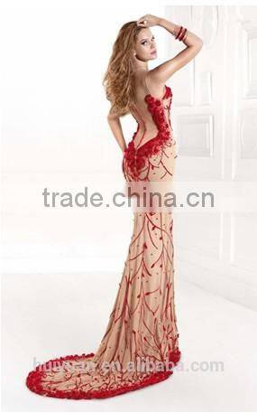 Red Fashion Sweetheart Neck Applique Flower Cocktail Party Dress