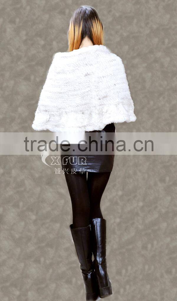 CX-B-28A 2016 Women Elegant White Cape Knitted Fashion Rabbit Fur Shawl