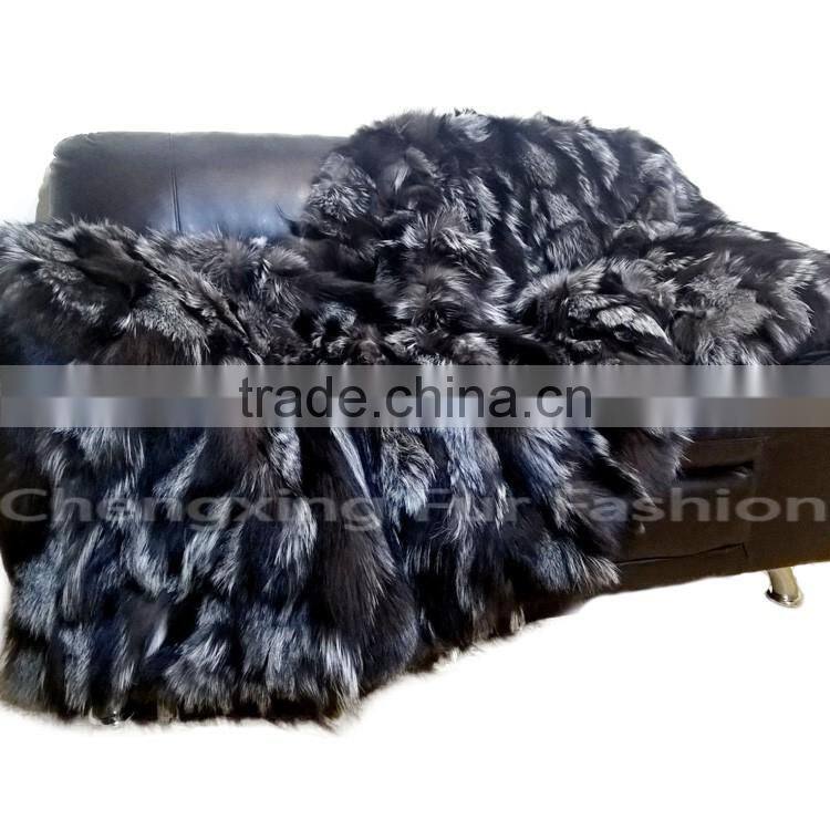 CX-D-82A Real Fur Silver Fox Real Fur Throw Blanket