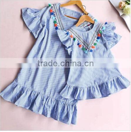 Fashionable wholesale girls clothing stripe tassles designer one piece mother daughter matching western style dress