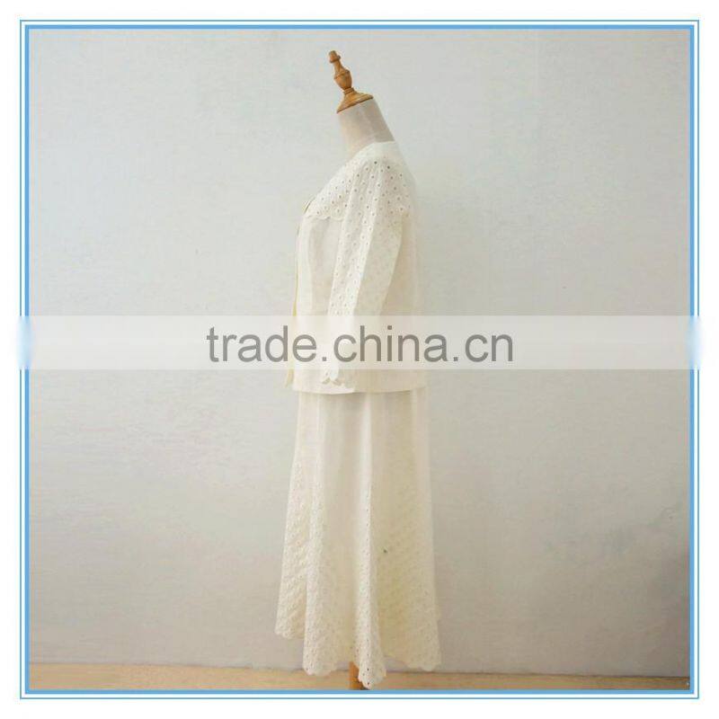 Ladies Formal Mesh Suits Embroidery White Elegant Blouse And Skirt Sets