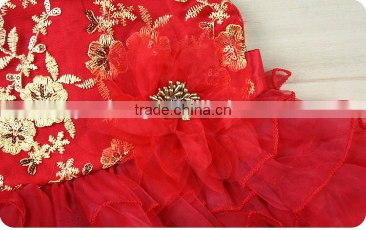 2016 Chinese flower pattern new year lace party flower baby girl dress for 2-8years girl