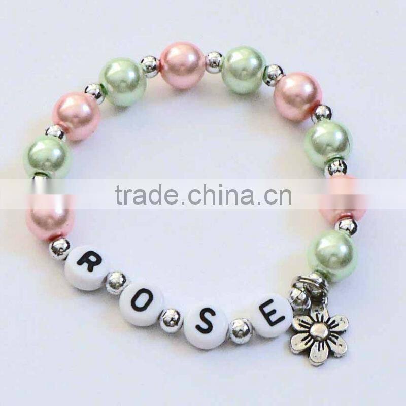 snowflakes Charm Bracelet, Personalized Name Bracelet, Party bracelet for child kids,little girl's pearl bead Christmas jewelry