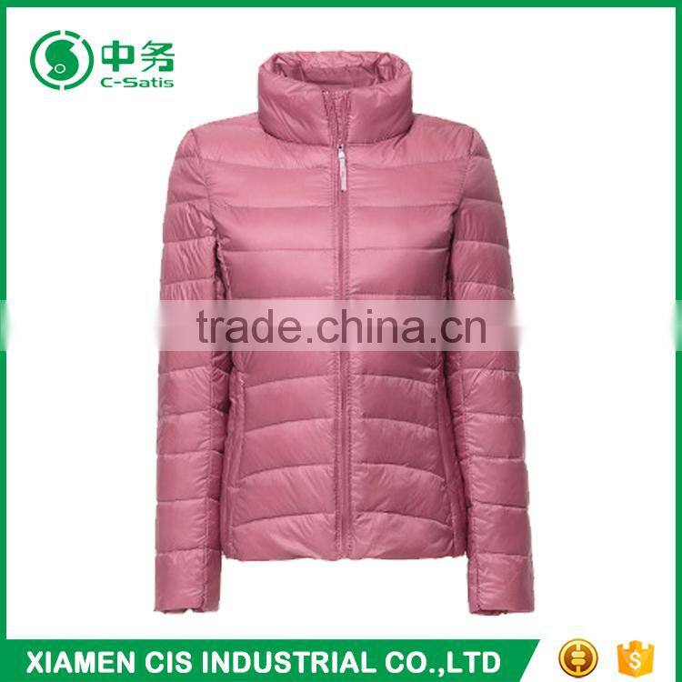 Popular Style Pink Color Women Ultralight Goose Down Jacket for Winter