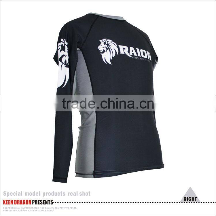 Black/white sublimation printed lycra compression bjj rash guards with long sleeves
