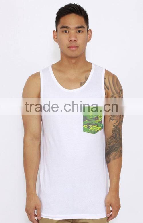 Custom cotton breathe freely absorbent water tank top with pocket
