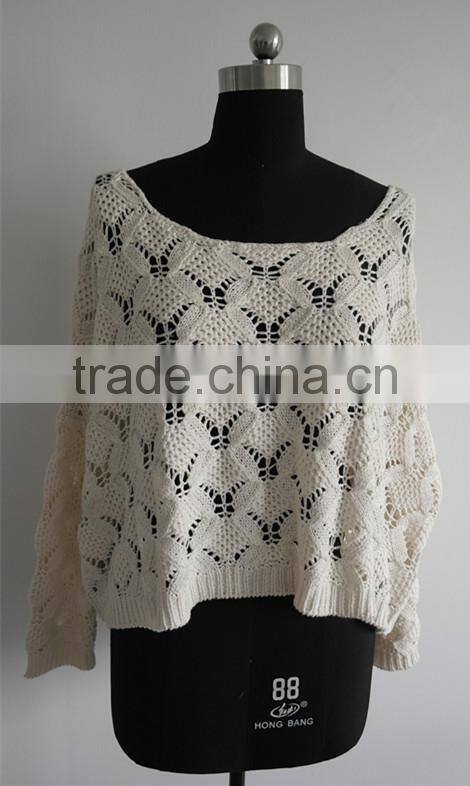 2014 ladies fashion loose long sleeve white crop pullover sweater