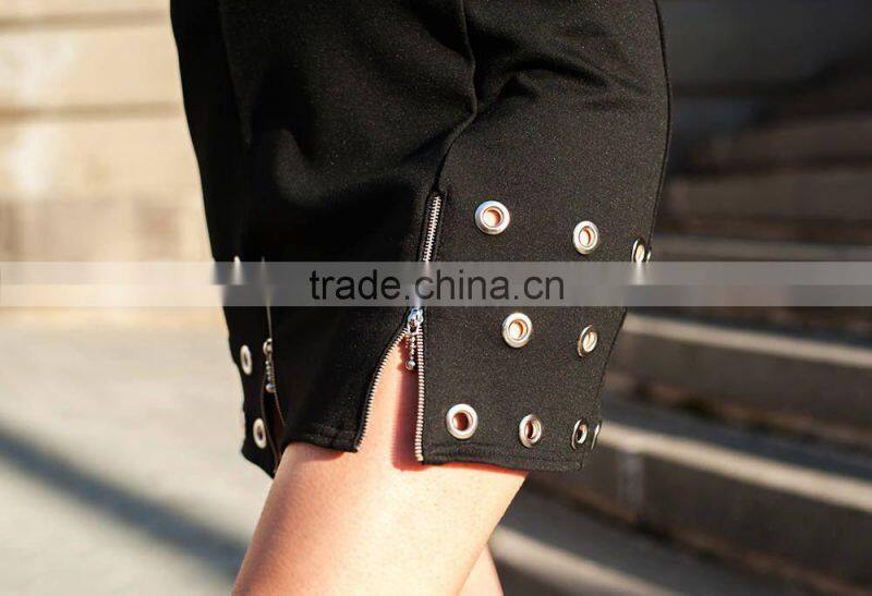 Women Summer Sex Black Dress With Eyelets And Zipper Extravagant Dress