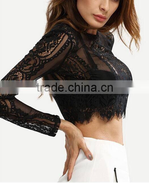 Runwaylover 122 Ladies Sexy 2017 Fashion Lace Transparent Crop Tops