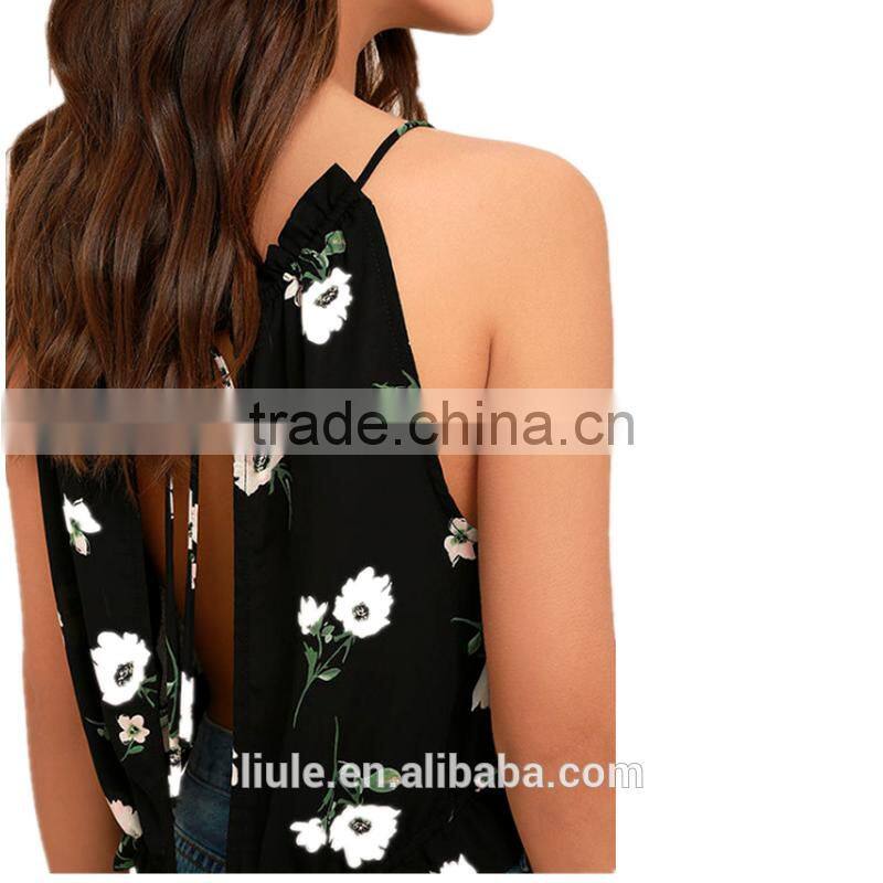 Plus Size Summer Women's Sleeveless Floral Printed Tops Girl Blouse