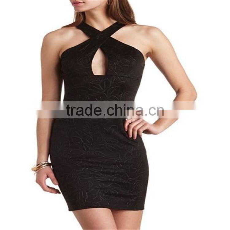 2016 designed for fashion women dress bodycon sleeveless,halter rock neck bottom OEM
