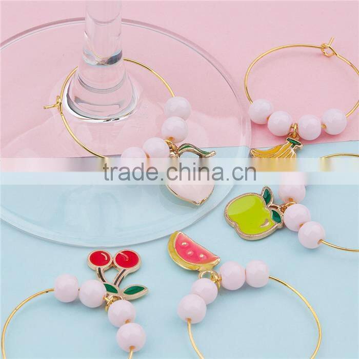 Glass Hoop Earrings Gold Plated At Random Enamel Fruit Wine Glass Wedding Charms