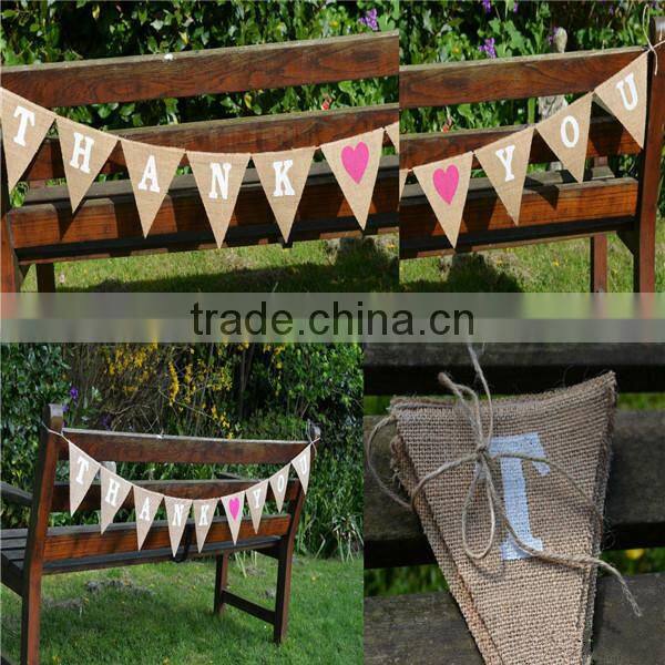 Hessian Bunting Burlap Banner Rustic Shabby Chic Wedding Thank you Pink Heart