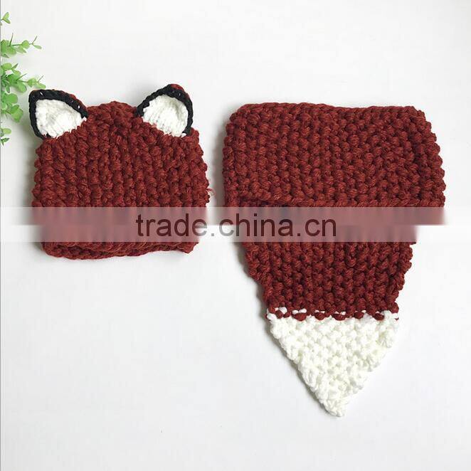 hot sale winter lovely fox crochet beanie hat scarf set for baby