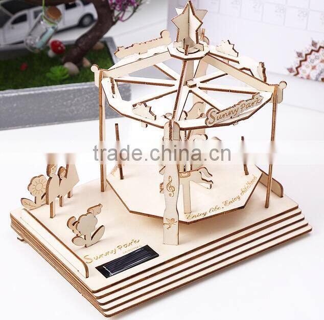 wooden children DIY puzzle toy handmade building block model educational diy solar puzzle toy for kids