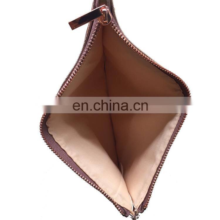 PU Rose Gold Metalic Makeup Bag Travel Girl Toiletry Bag Zip Lock Bag