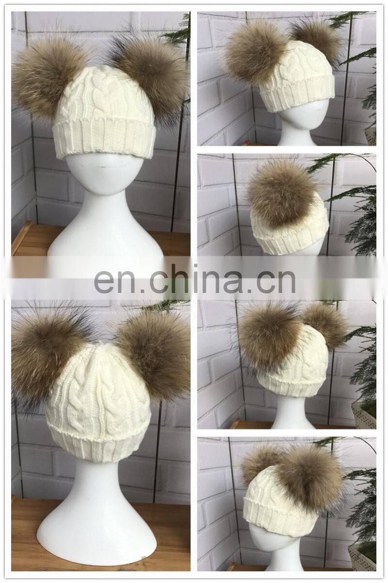 Kids Knitted Hats with Double Fur Balls Baby Cute Winter Warm Beanies Hats Baby Knitted Hat