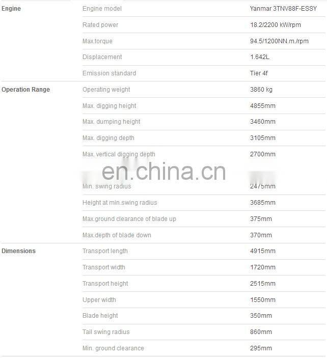 mini Excavator Tier 4F for construction