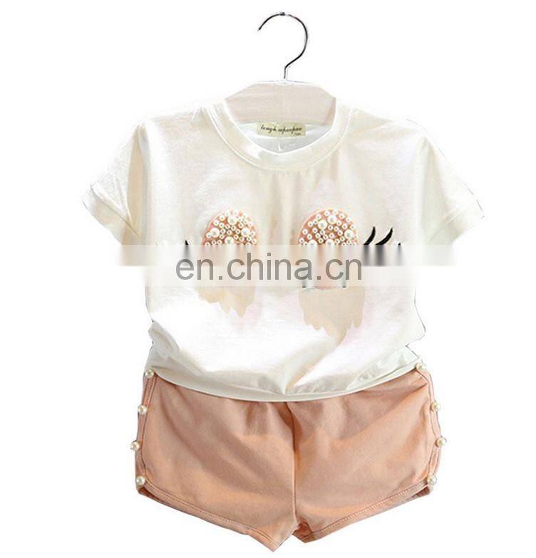 Cute eyes printing top casual short children wear clothing set