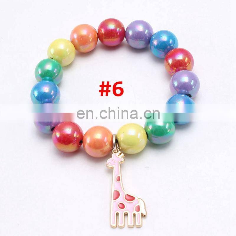 Girl Rainbow bracelet Children Colorful Beads with alloy pendants Girl Gift 9Colors