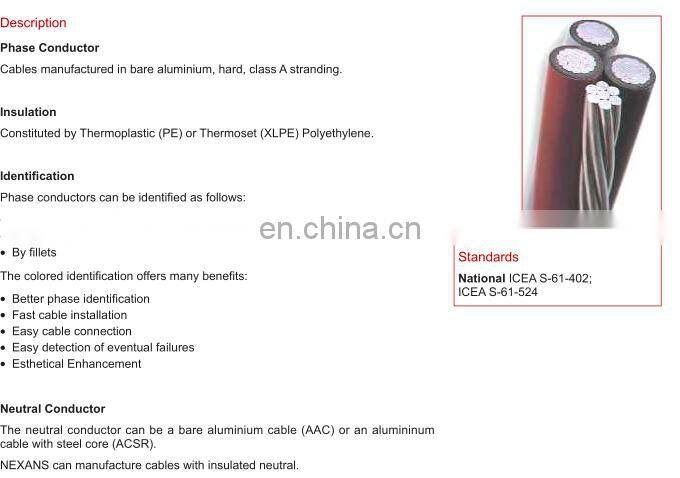 95mm2 11kv and 33kv Overhead ABC Aluminium Power Cable 3 Phase 5 Wire Cables