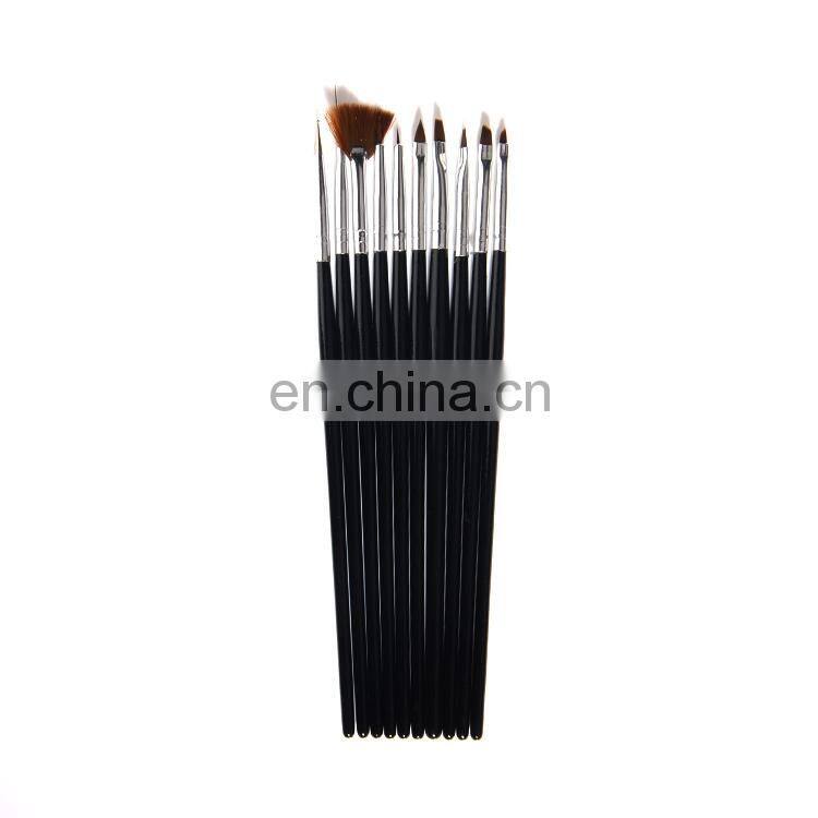 2020 Import New Design 10 Pcs Round Tail Black 100% Wooden Handle Nail Gel Brush
