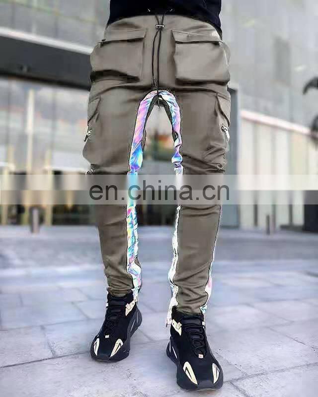 New foreign trade night running reflective strip men's casual pants men's trendy brand hip-hop reflective feet men's pants