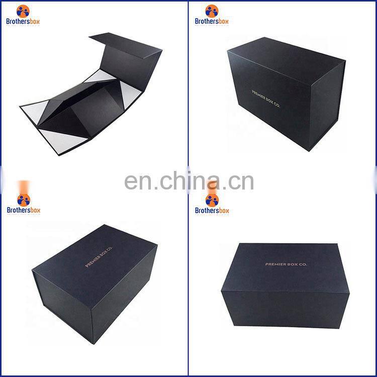 Hot Fancy Magnet Box Carton Black Rigid Flat Luxury Magnetic Folding Storage Paper Gift Box With Ribbon