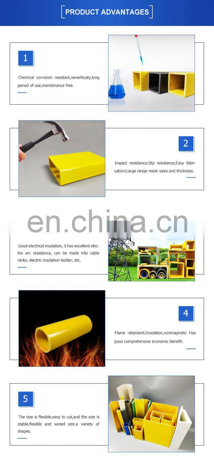 glass fiber reinforced plastic pipe FRP GRP Square Tube 100x100 FRP profiles