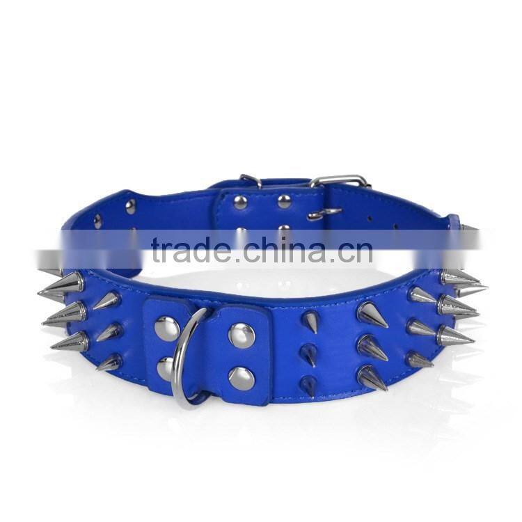 Wholesale three rows of sharp nails pet collars pu dog collar