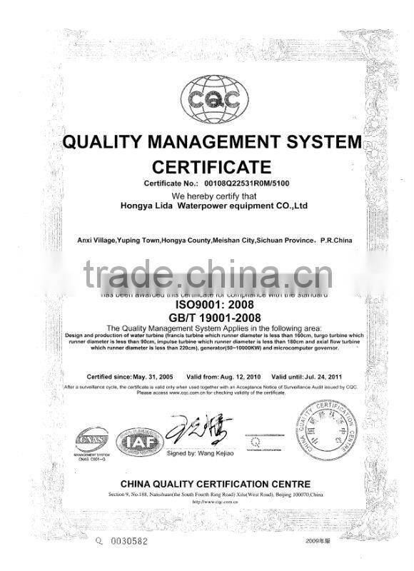 1000kw water generator unit Hydro water turbine 100kw permanent magnet generator