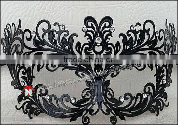 Masquerade Majestic Collection -Black Filigree Metal Laser Cut Rhinestone Venetian Masquerade Mardi Gras Prom Mask