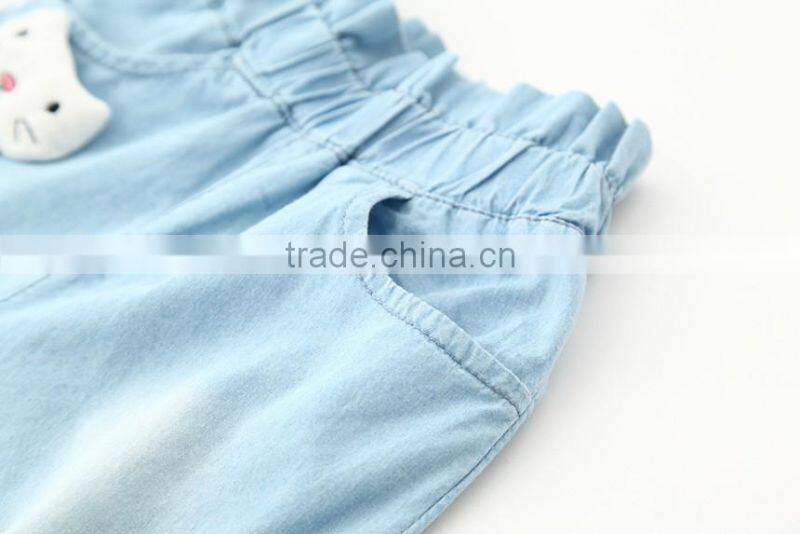 Wholesale Cartoon Cat Baby Girl Clothes 2016 New Summer Girl Light Color Jeans Lovely Little Girl Jeans