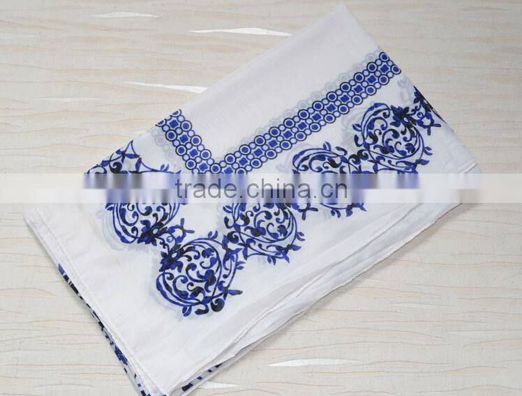 Autumun Winter Fashion Blue And White Porcelain Printing Cotton Pashmina Scarf With Tassel