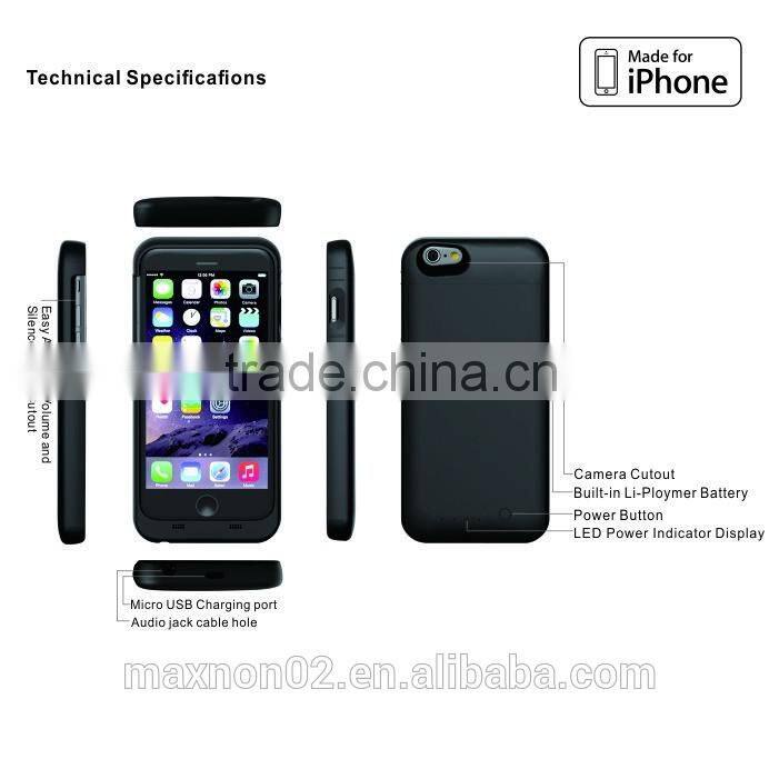 Hot sale MFI certified rechargeable battery case 5volt 1A 3200mAh for iphone6 iphone 6s