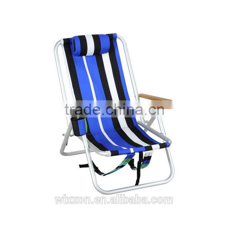 Wooden Armrests Shoulder Straps Folding Beach Chair With Sunshade