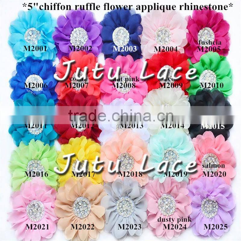 high quality large arificial Flower - 25colors Fabric Flower with Crystal Rhinestone Pearls Center Hair Accessory