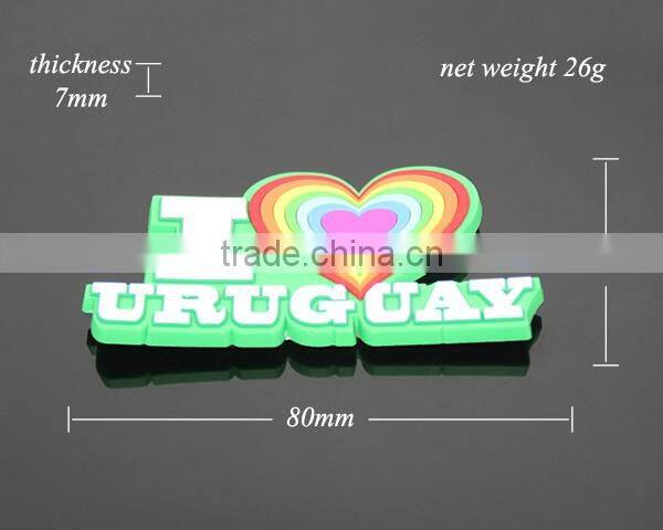 I LOVE Uruguay Promotional Souvenir Heart Shaped Soft PVC Injection Molding Custom Rubber Fridge Magnet