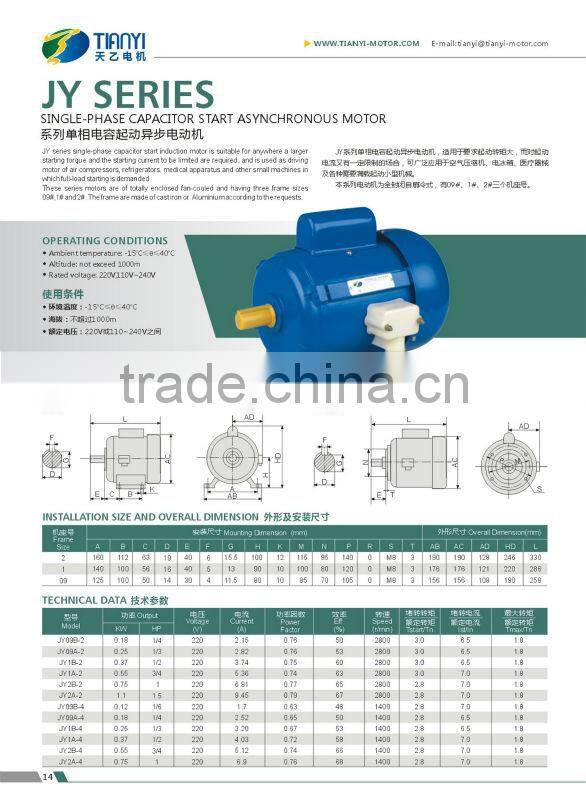 JY Single Phase Cast Iron Motors