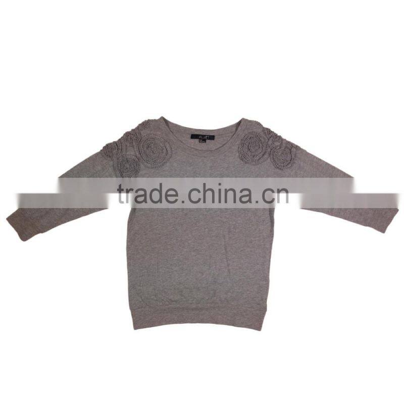 2015 Fall 3/4 Sleeves Floral Embroidery Ladies Tee